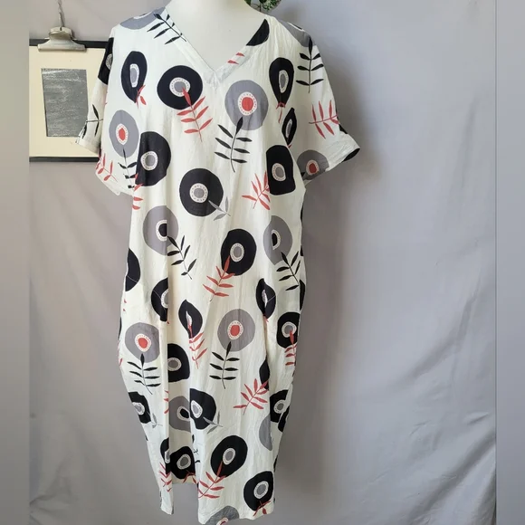 Gudrun Sjoden Julie Cotton Voile Floral V Neck Dress L - Picture 2 of 15